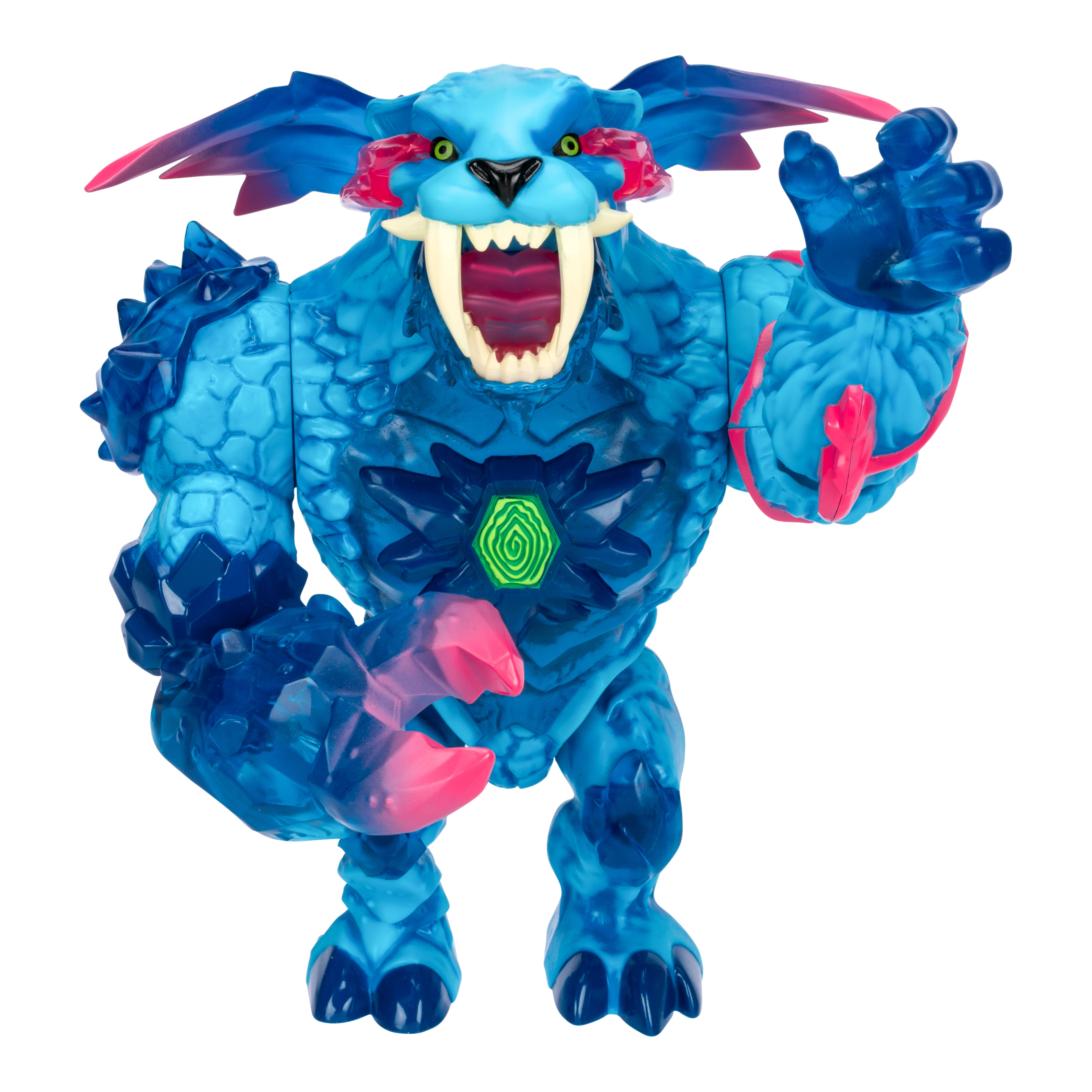 Toy figure of a blue creature with pink accents on a white background