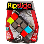 FlipSlide puzzle game packaging with colorful blocks and text on a white background