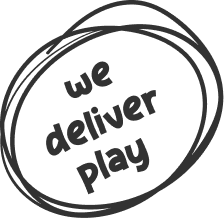 Circular logo with 'we deliver play' text