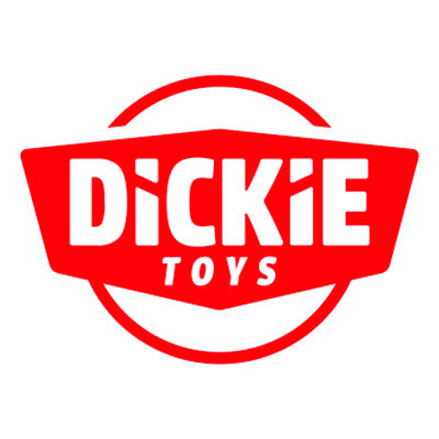 Red Dickie Toys logo featuring bold white text DICKIE in uppercase with TOYS below it, all within a stylized badge and partial circle outline.