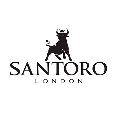 Santoro London logo featuring a crowned bull with a star on its tail above the word SANTORO in large letters and LONDON below in smaller text.