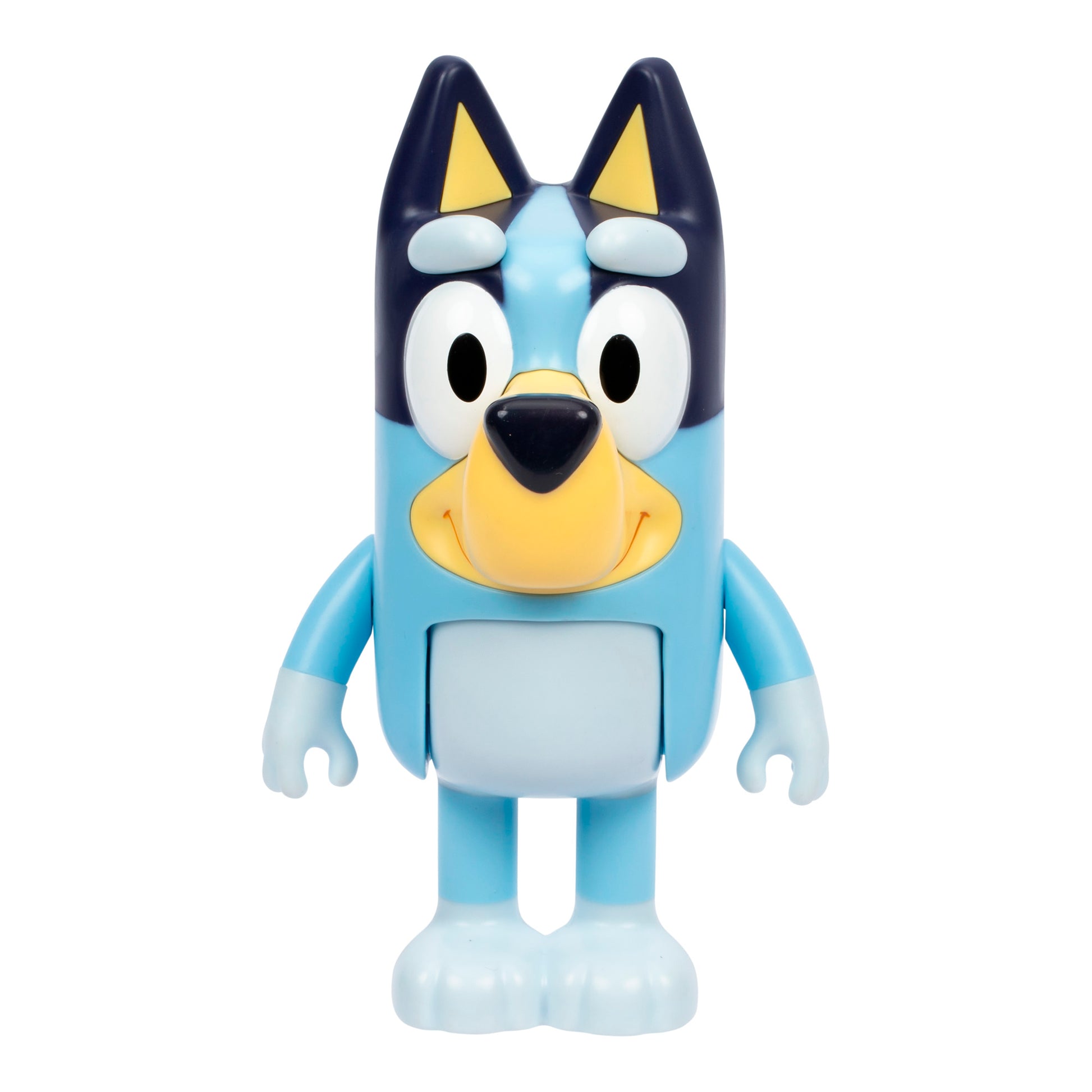 Toy figure of a blue and yellow character on a white background