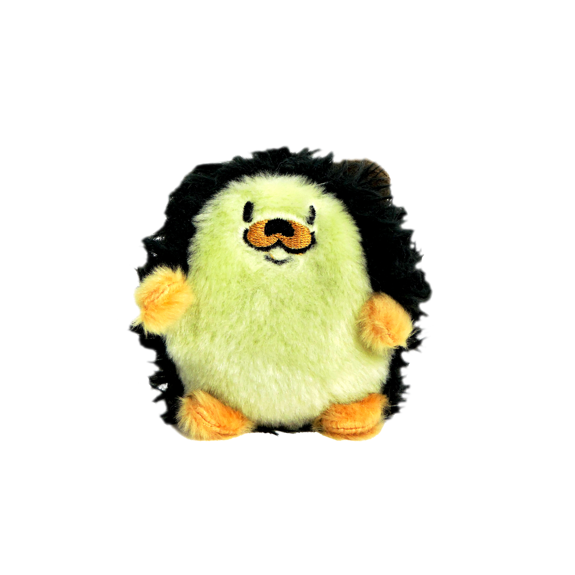 The Sugar Skwisheez: Tree Huggers plush hedgehog features a light yellow body, orange feet and hands, and a fluffy black back—ideal for sensory stress relief.