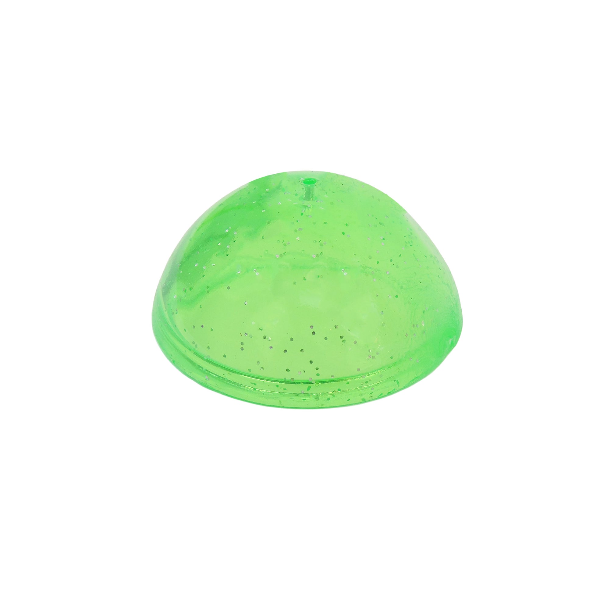 The Toysmith Jumbo Glitter Poppin Hopper by Toysmith is a translucent green half-sphere toy with small sparkles inside, shown on a white background.