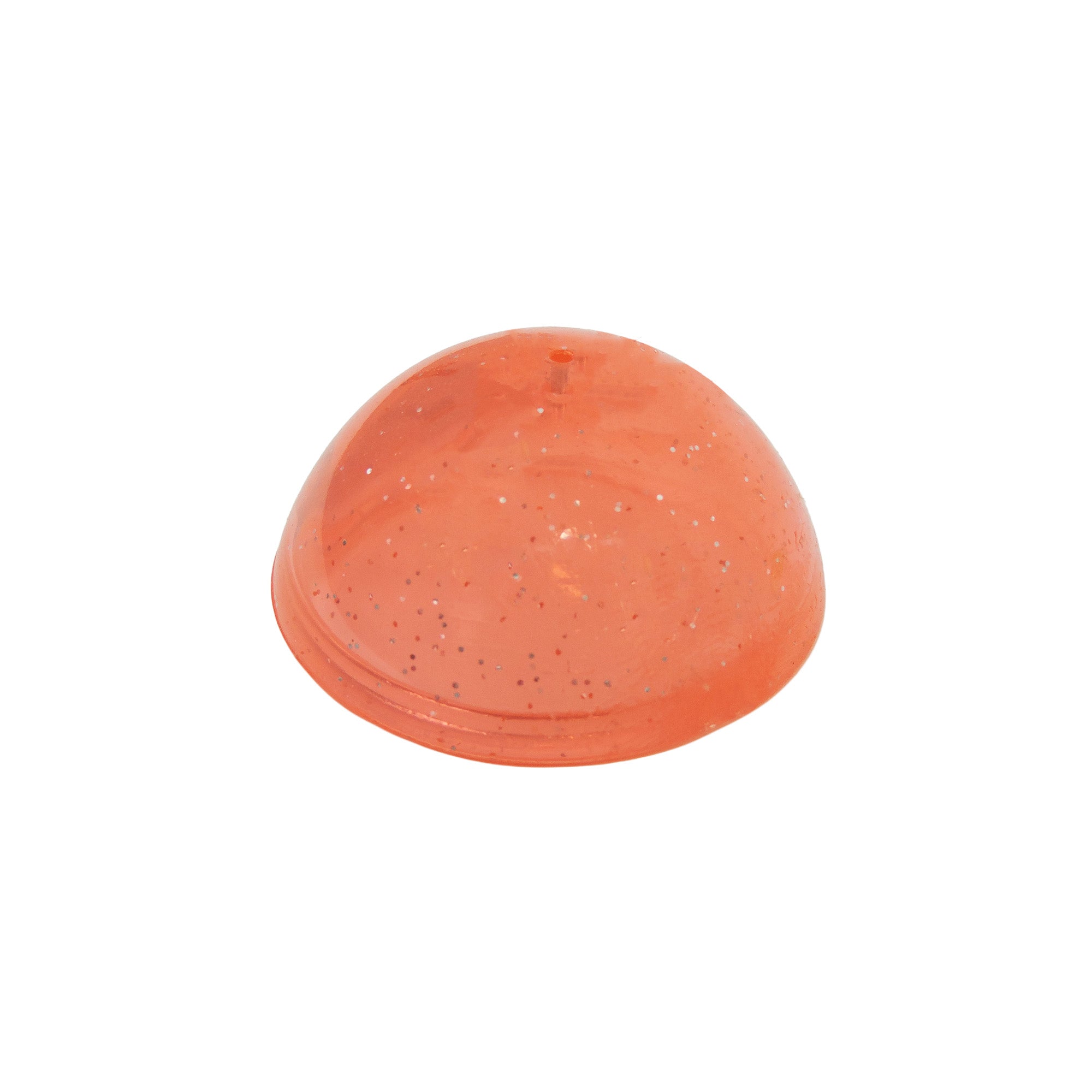 The Toysmith Jumbo Glitter Poppin Hopper by Toysmith is a translucent orange half-sphere toy with glitter specks, shown on a white background.