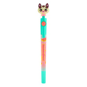 The Bangoberry Spinning Pen Assortment features a light blue pen with a watermelon-themed design, a cute pig head topper, and a red button near the top for added fun.
