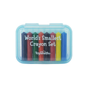 The Toysmith Mini Crayon Set is a small blue plastic case with eight short crayons in assorted colors, including black, red, orange, green, blue, yellow, and white.