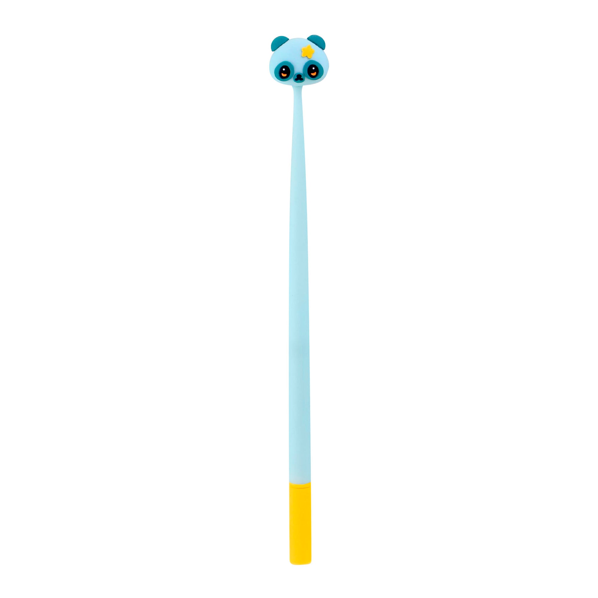 The Bangoberry Wobbly Pen Assortment features a blue pen with a cute panda face on top, a yellow star on its forehead, and a yellow tip, shown against a white background.