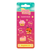 The Bangoberry BangoBobs: Sugar Rush set by Santoro comes in a bright pink package with cute cupcake, cake slice, and fox cartoon charms. "Collect," "Swap," and "Customise" are highlighted with stars and hearts on the box.
