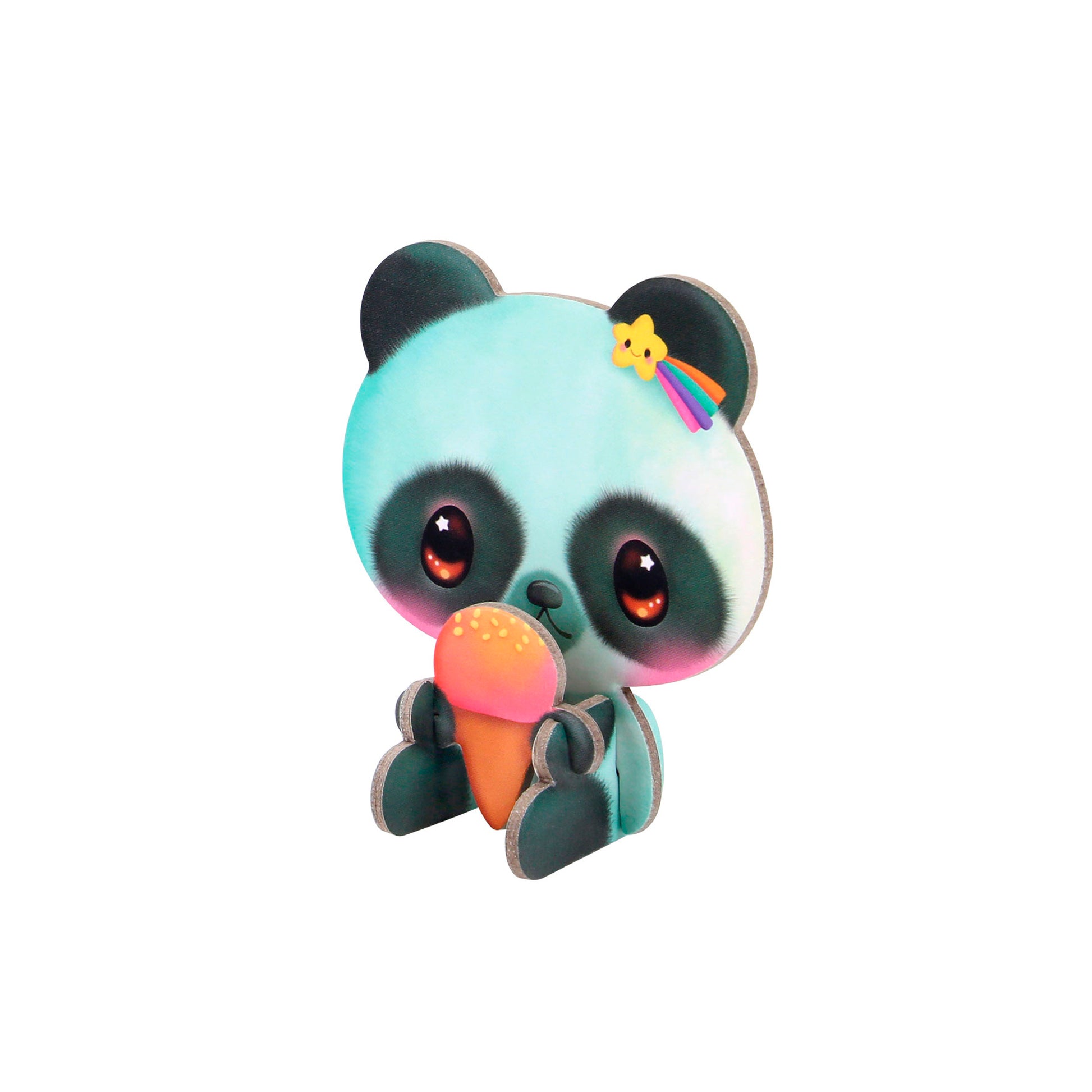 The BangoBerry Pop-Out Playscape features a cute cartoon panda with big, shiny eyes holding an orange ice cream cone, a yellow flower and rainbow ribbon on its head, all set against a plain white background.