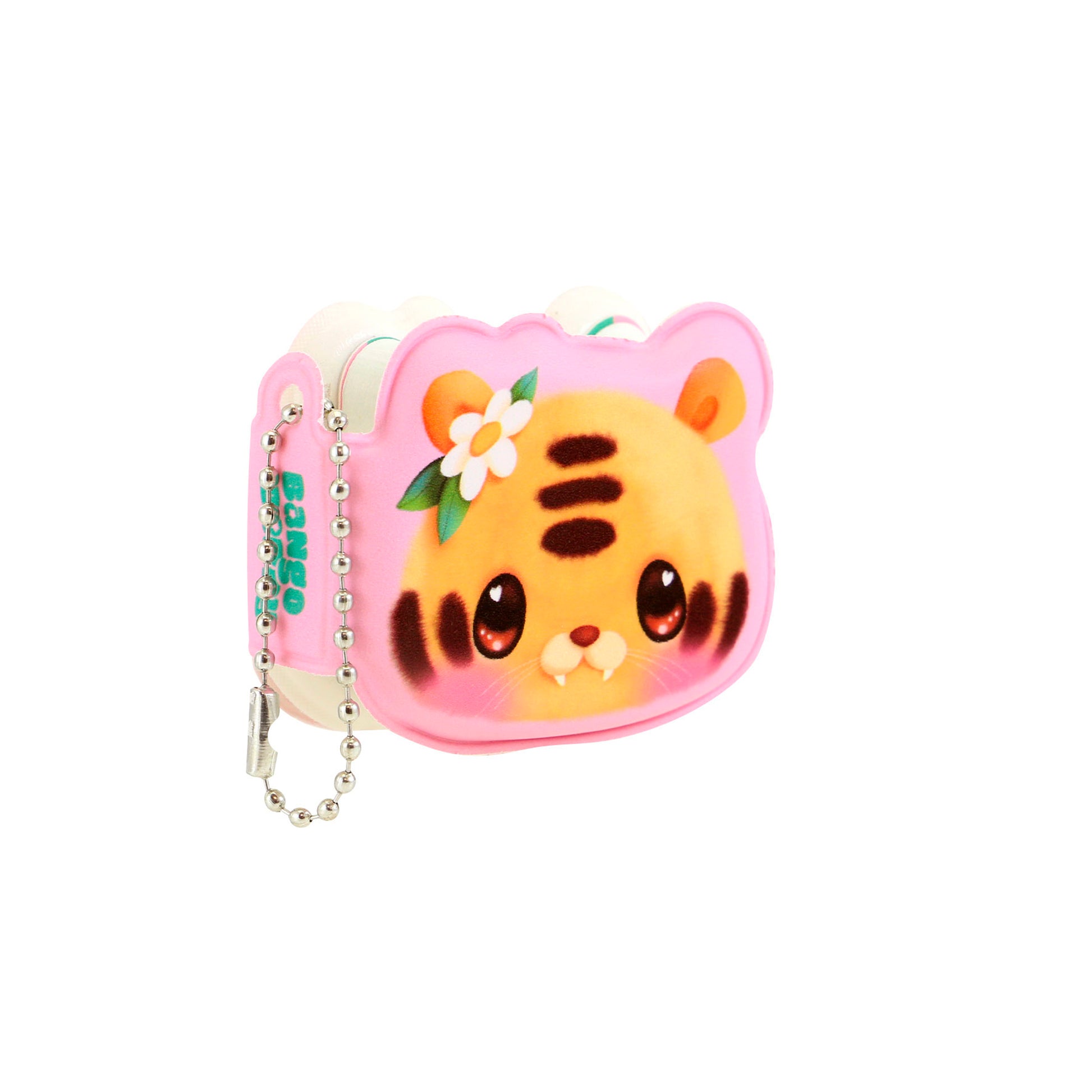 The Bangoberry Puffy Keychain Notebook Assortment includes a pink, tiger-shaped notebook with a cute cartoon face, big eyes, a flower on its ear, and an attached metal keychain.
