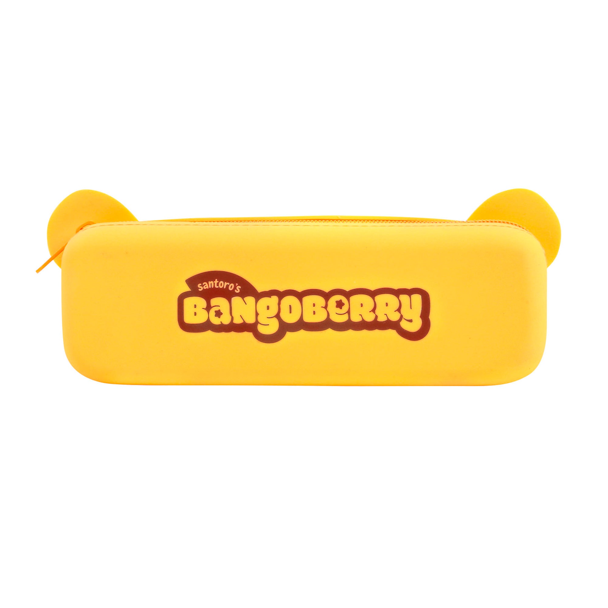 The Santoro Bangoberry Tiggy Tiger Pencil Case features rounded edges, side ear details, a top zipper, and playful brown-and-yellow “Santoro’s Bangoberry” text—perfect for fans of cute tiger-themed stationery.