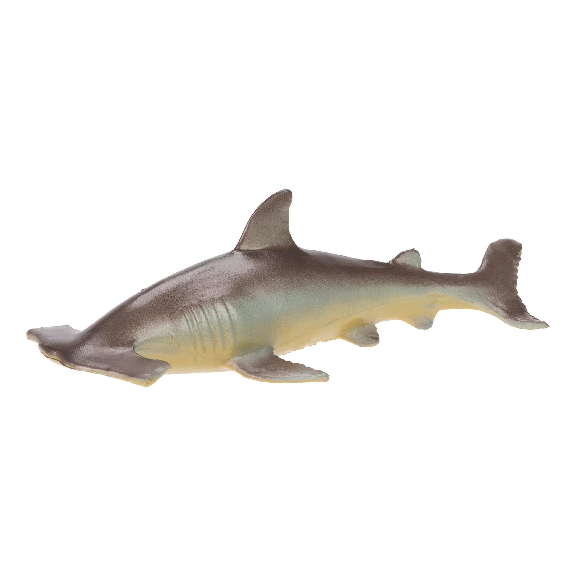 The Toysmith Sea Life Squishimal by Toysmith is a realistic hammerhead shark toy with a grayish-brown back, light underbelly, and wide flat head—ideal for sensory play and fidget fun—shown isolated on a white background.