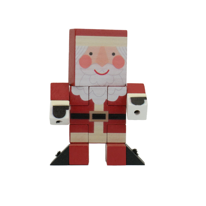 The Toysmith Holiday Wood Fidget Puzzle is a festive toy figure resembling Santa Claus, featuring a red suit and white beard—ideal as a holiday stocking stuffer or paired with educational toys, shown upright against a white background.