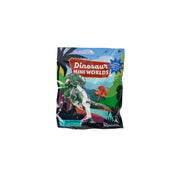 The Toysmith Dinosaur Mini Worlds Miniature Dino Figurine Toys come in a colorful package with dinosaur illustrations, including a green T. rex and an orange dino. Ideal for ages 3+, they're perfect for home or on-the-go play in a toy backpack.