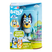 Bluey toy figure in packaging with character illustration on a white background