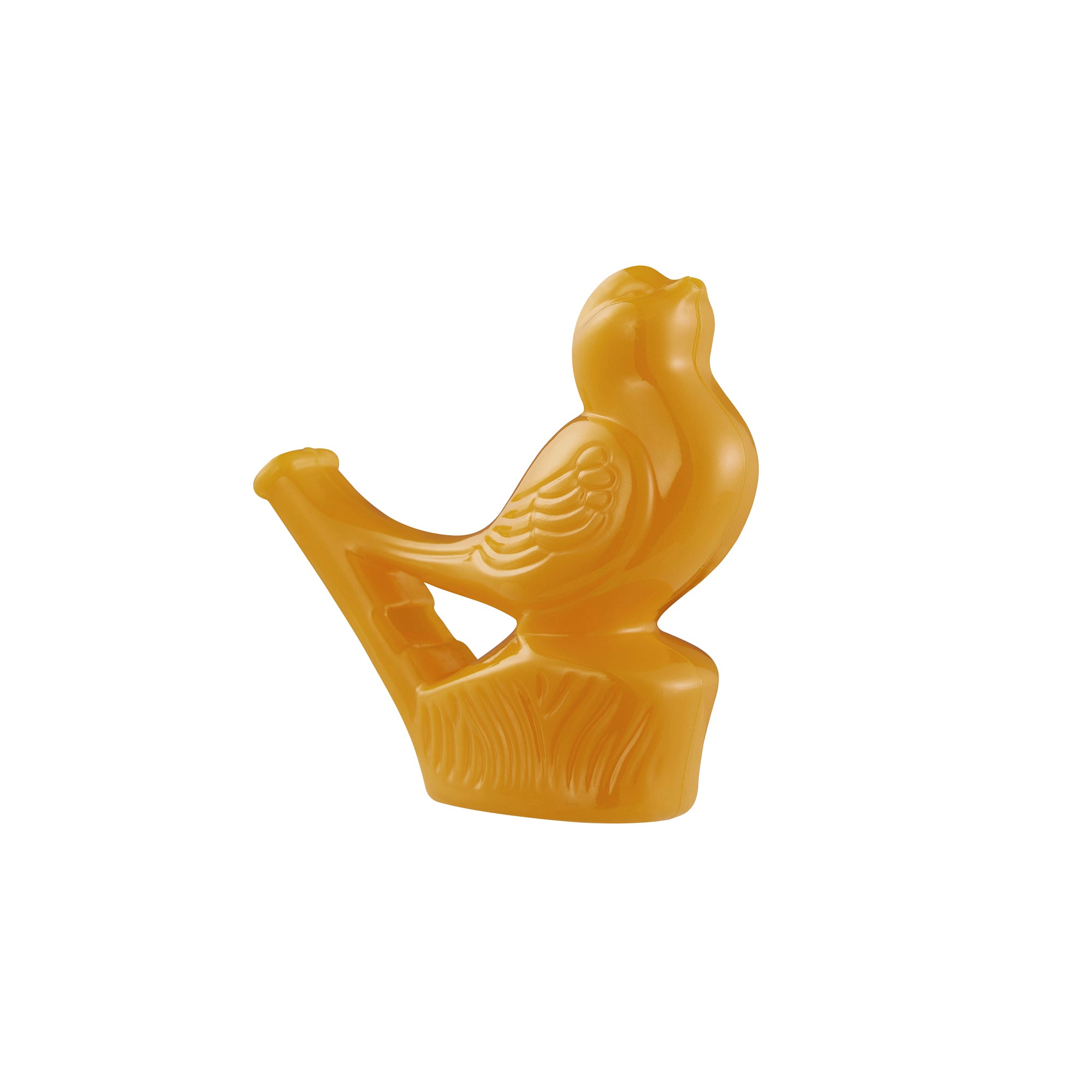 The Neato! Bird Whistle by Neato! is a solid orange-yellow bird-shaped whistle with detailed wings and tail, displayed upright on a white background—ideal as a fun sound toy for kids.