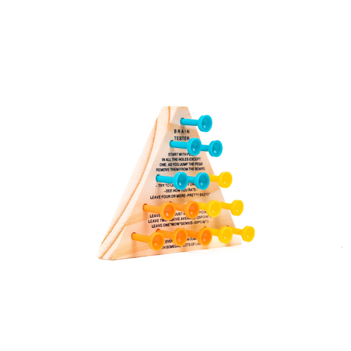 The Toysmith 2024 Neato! Pre-Filled Display features a wooden triangle peg puzzle game with colorful pegs and instructions—one of the best-selling toys, perfect for compact displays or as a top-selling impulse item.