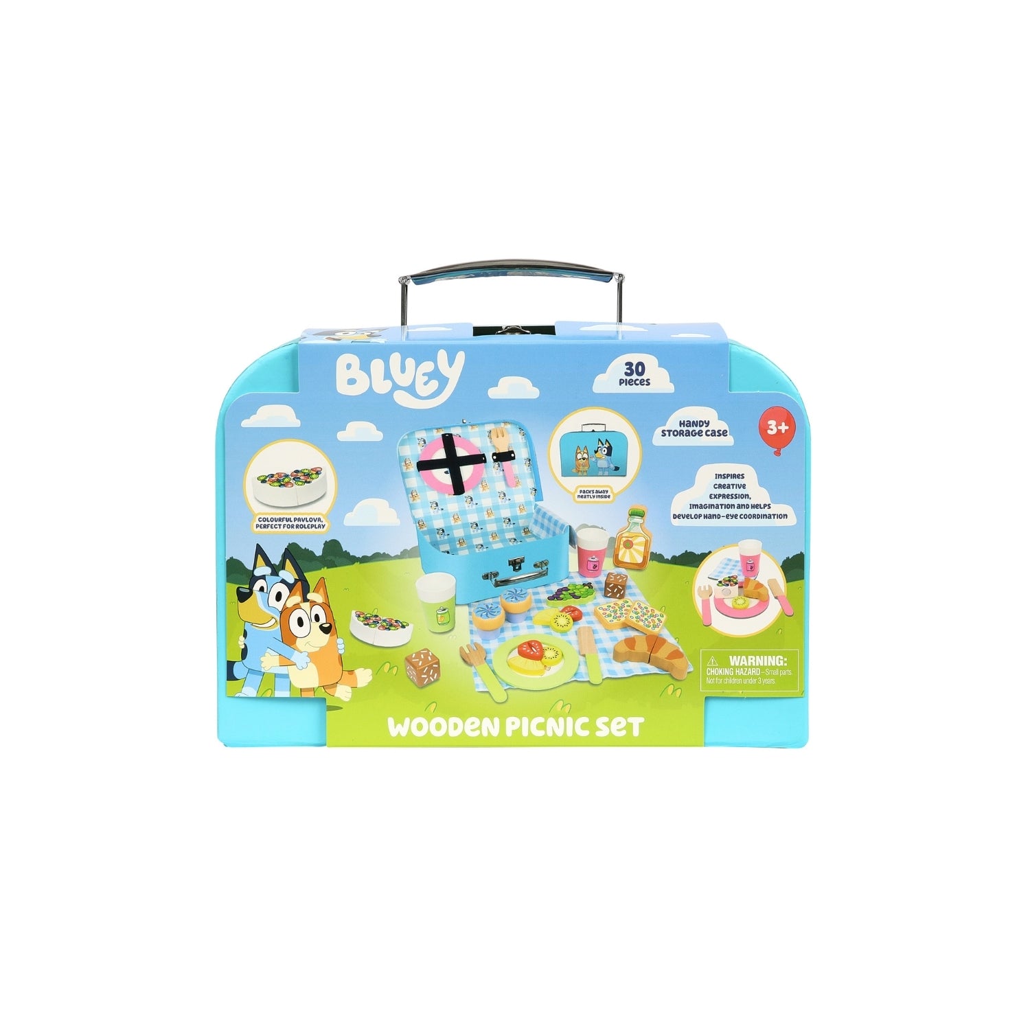 Bluey wooden picnic set packaging on a white background