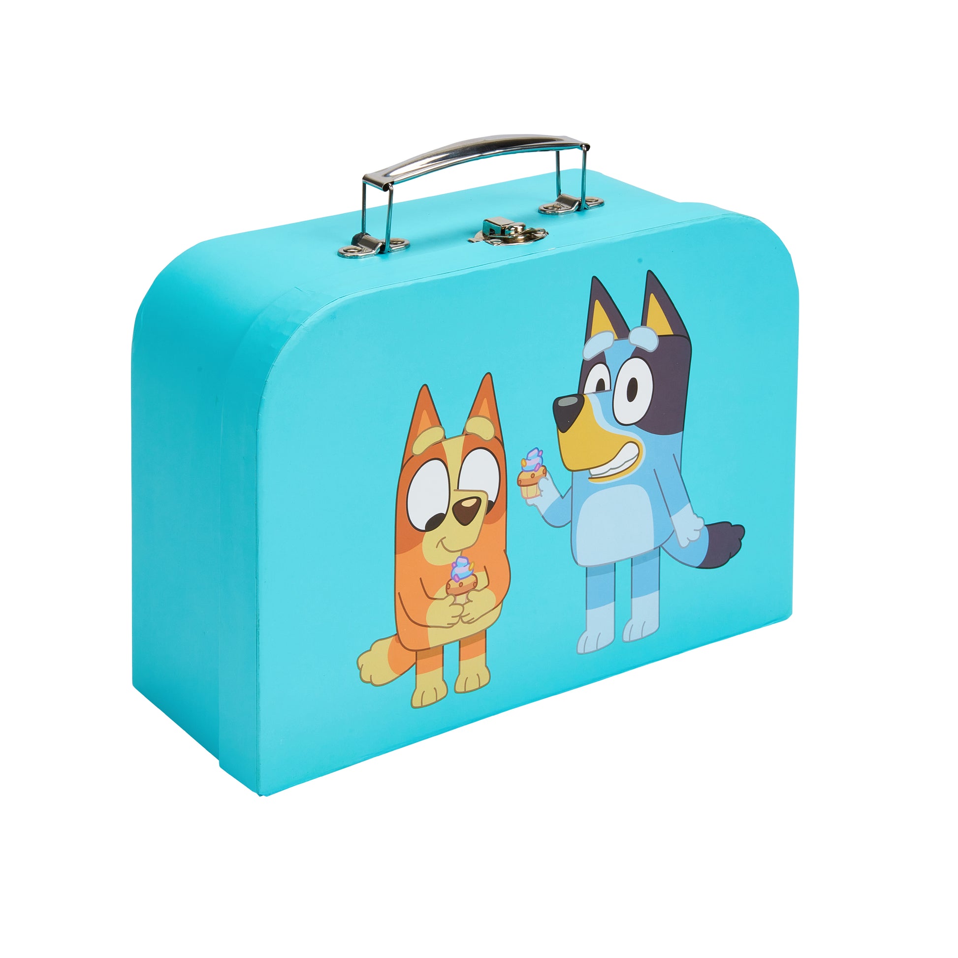 Blue case with cartoon characters on a white background