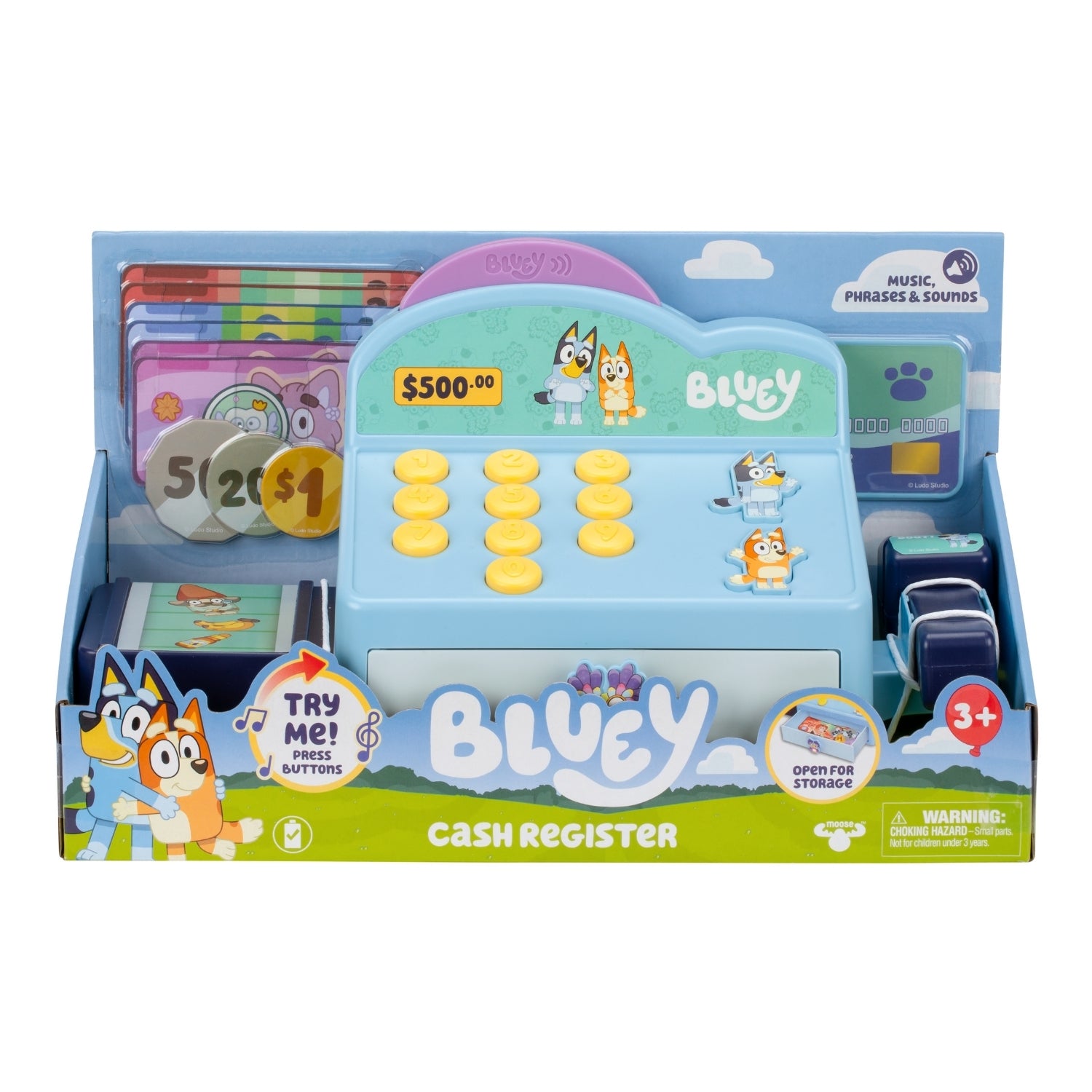 Bluey cash register toy set in packaging on a white background