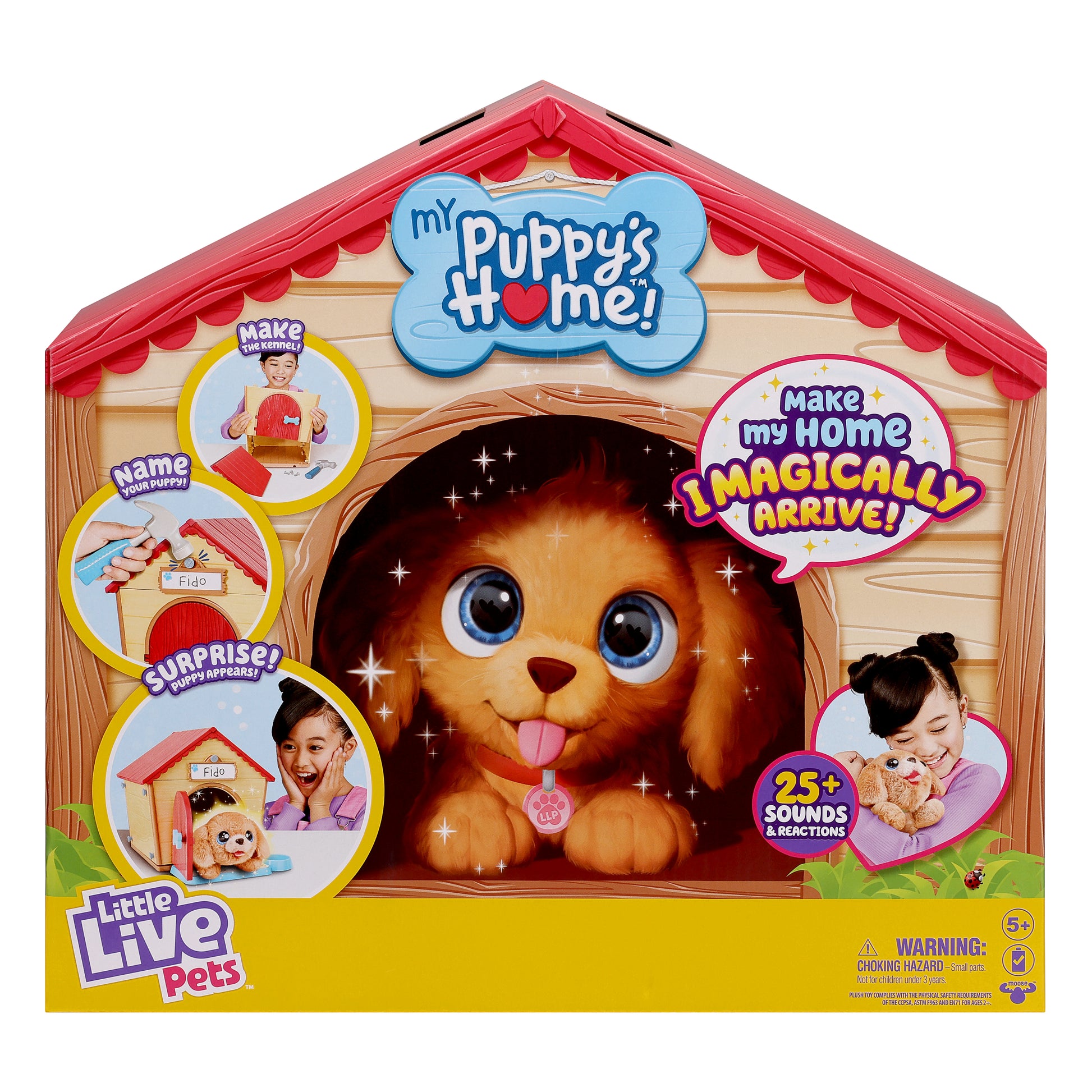 Little Live Pets toy packaging with a puppy and house design on a white background