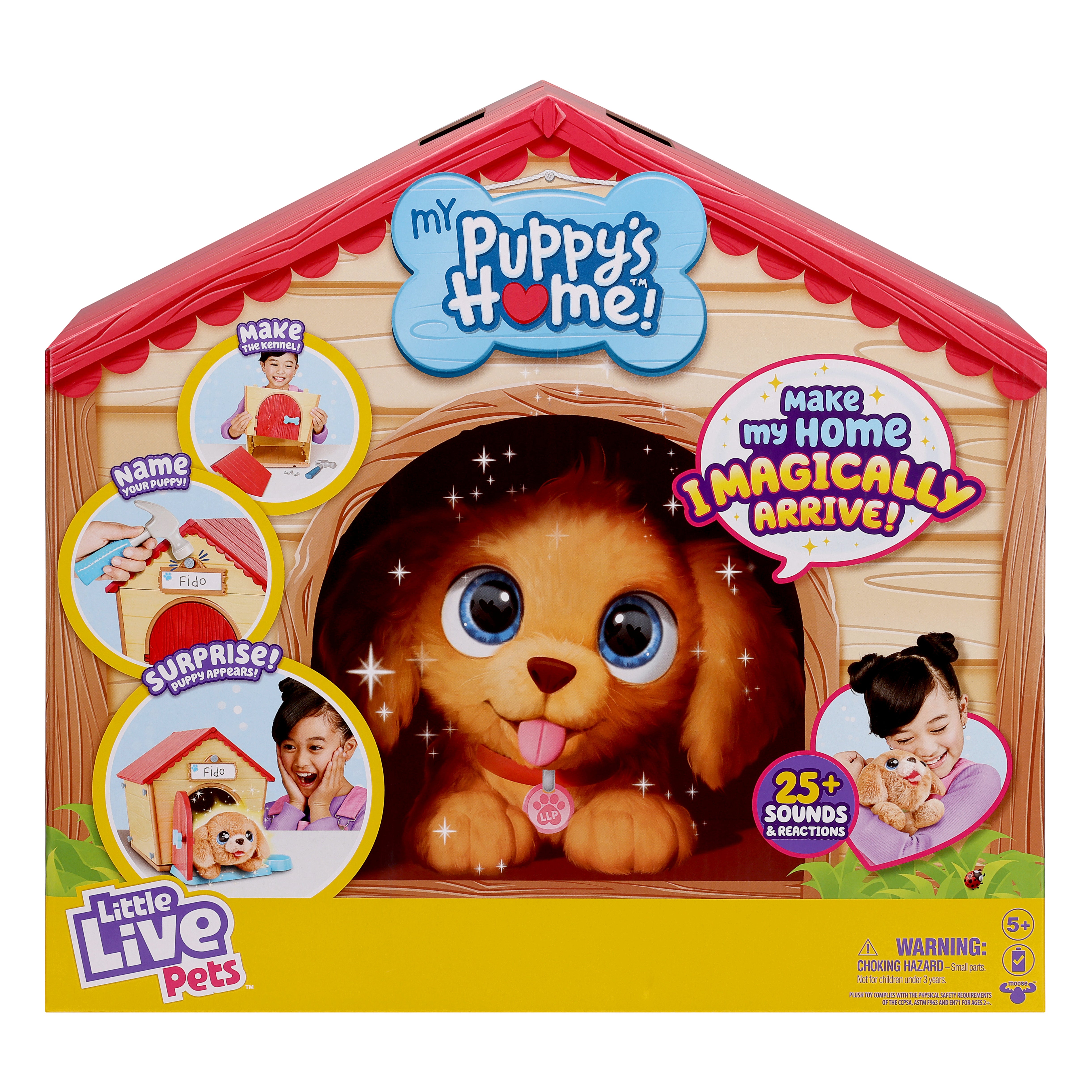 Little Live Pets toy packaging with a puppy and house design on a white background