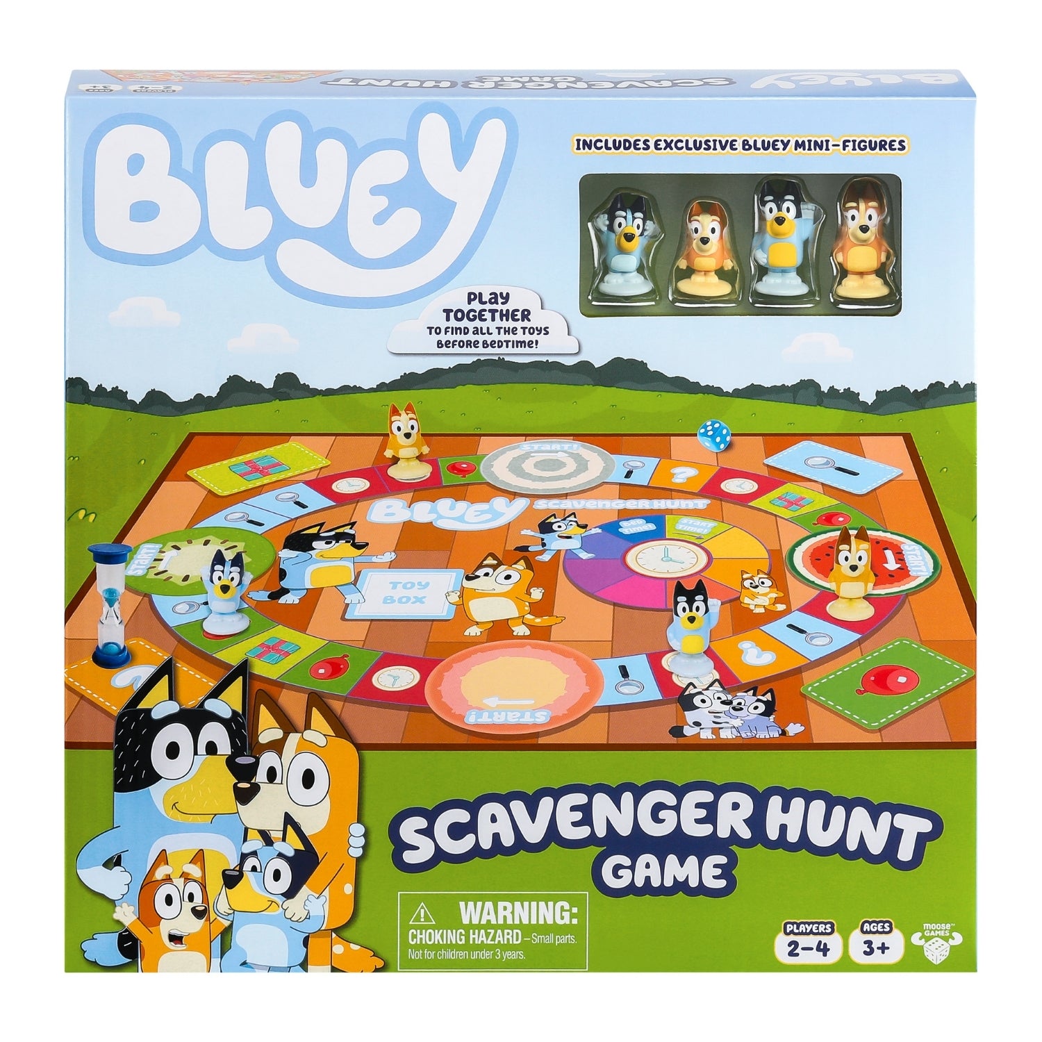 Bluey Scavenger Hunt game box with characters and game board illustration