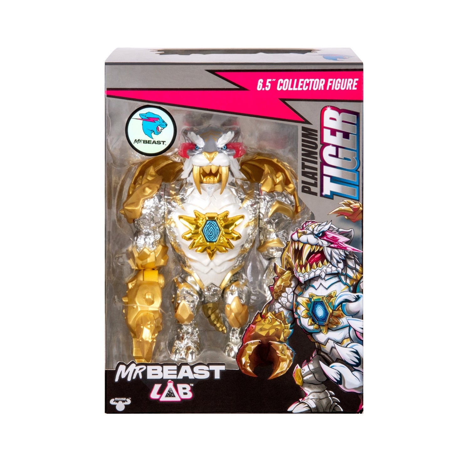 Platinum Tiger figure packaging with MrBeast Lab branding on a white background