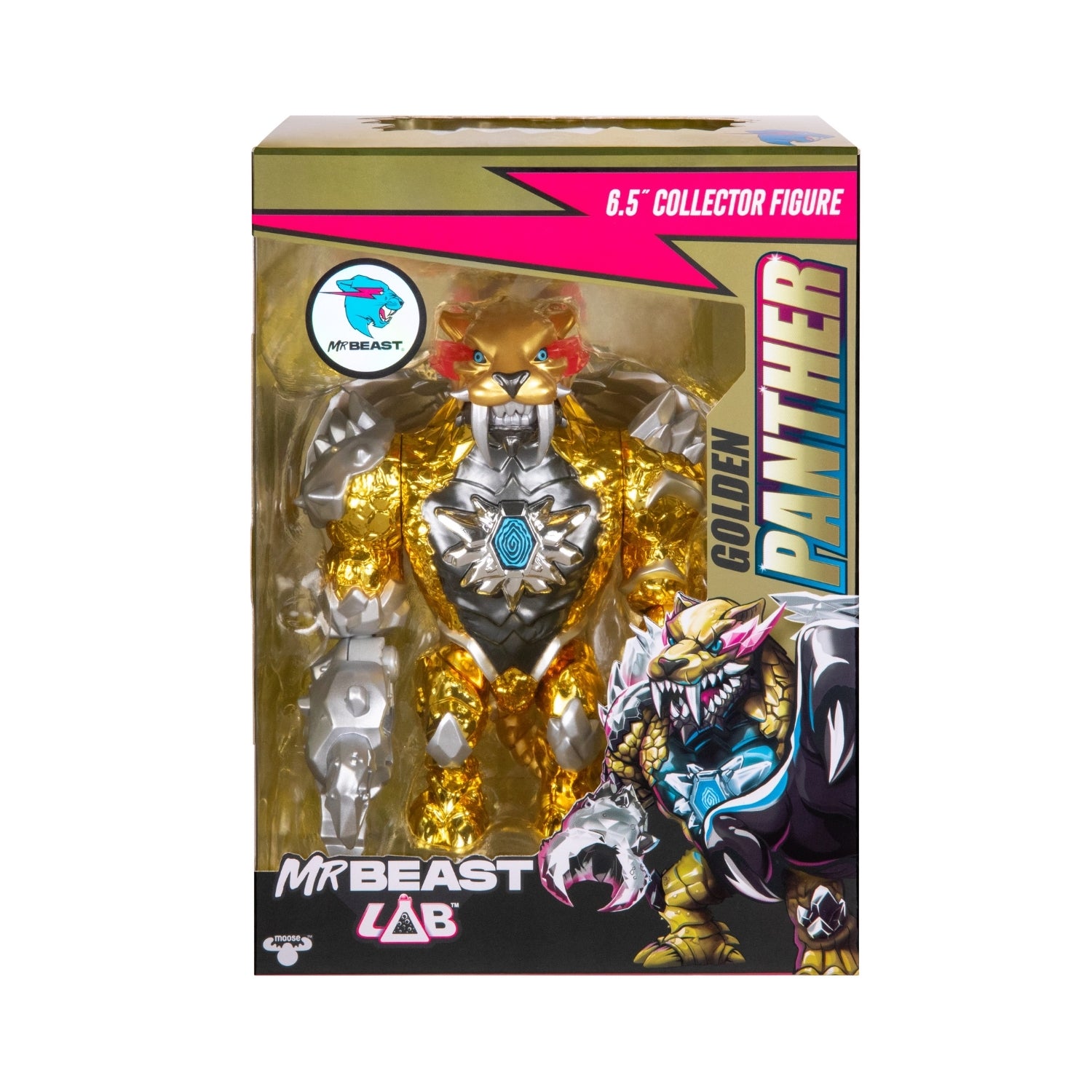 Boxed Golden Panther figure from MrBeast Lab on a white background