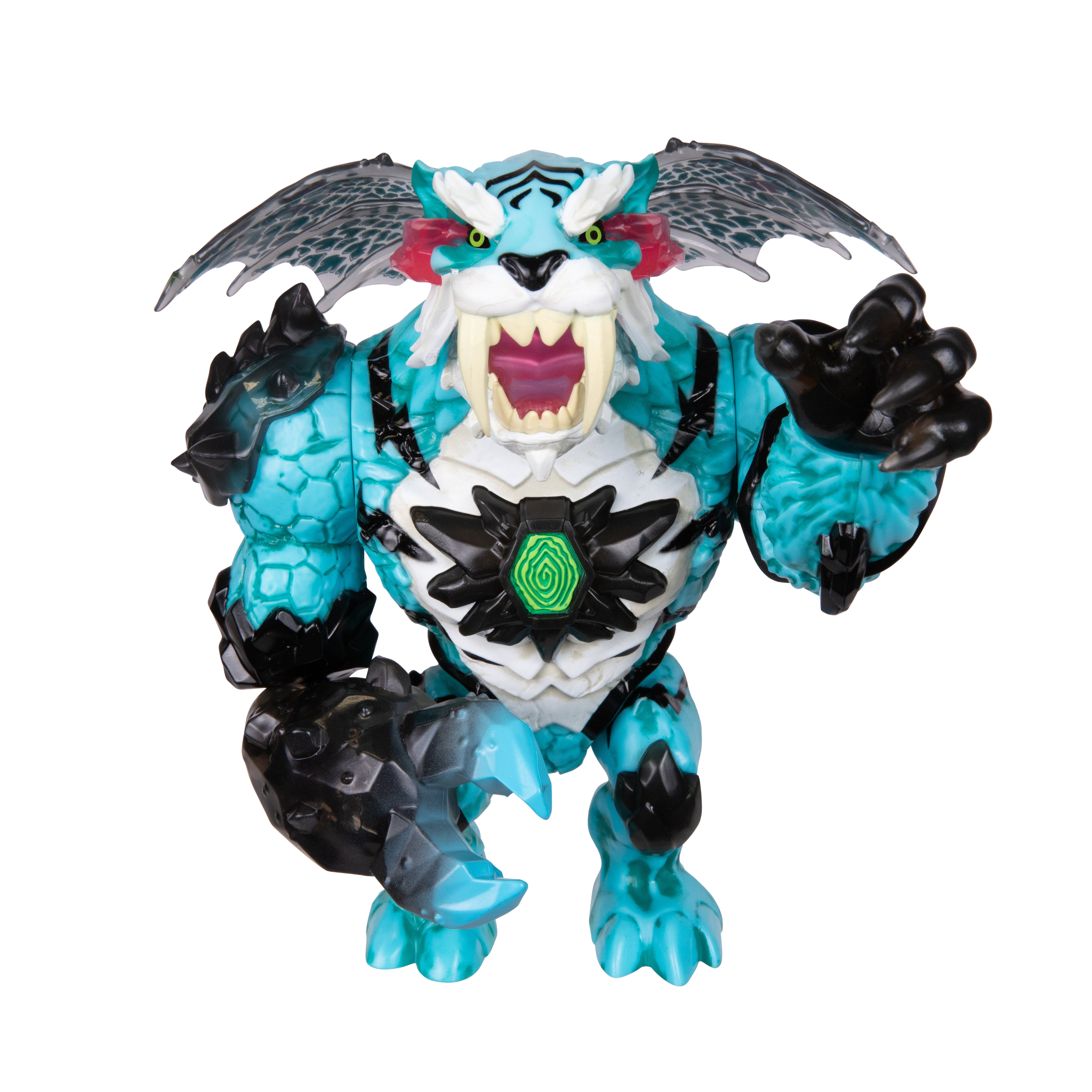 Toy figure with blue and black design on a white background