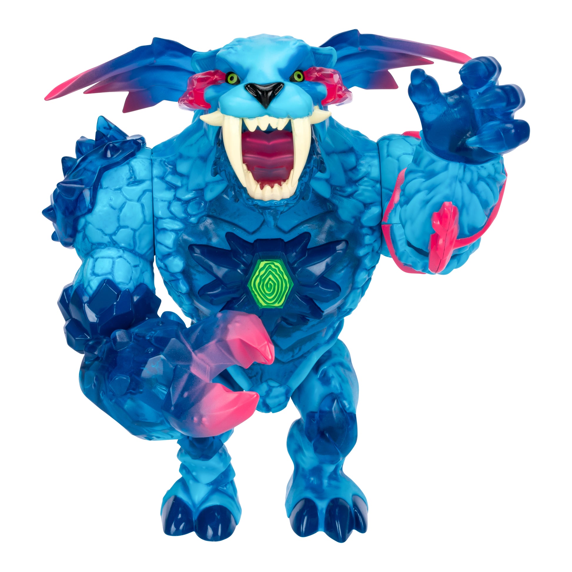 Toy figure of a blue creature with pink accents on a white background
