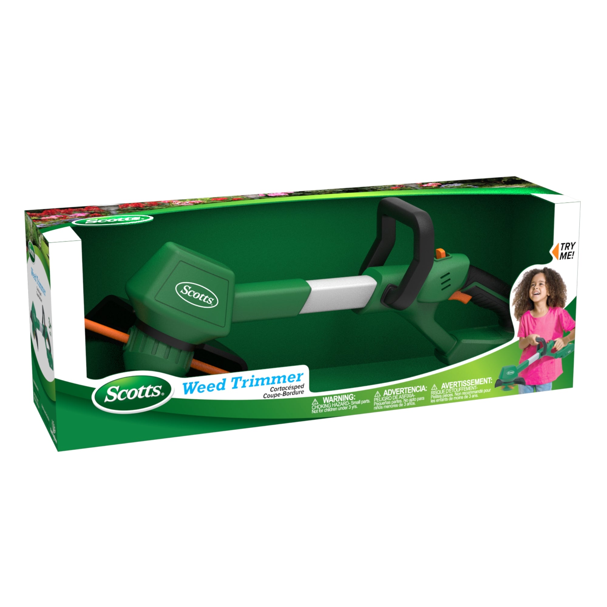 Scotts weed trimmer toy in packaging on a white background