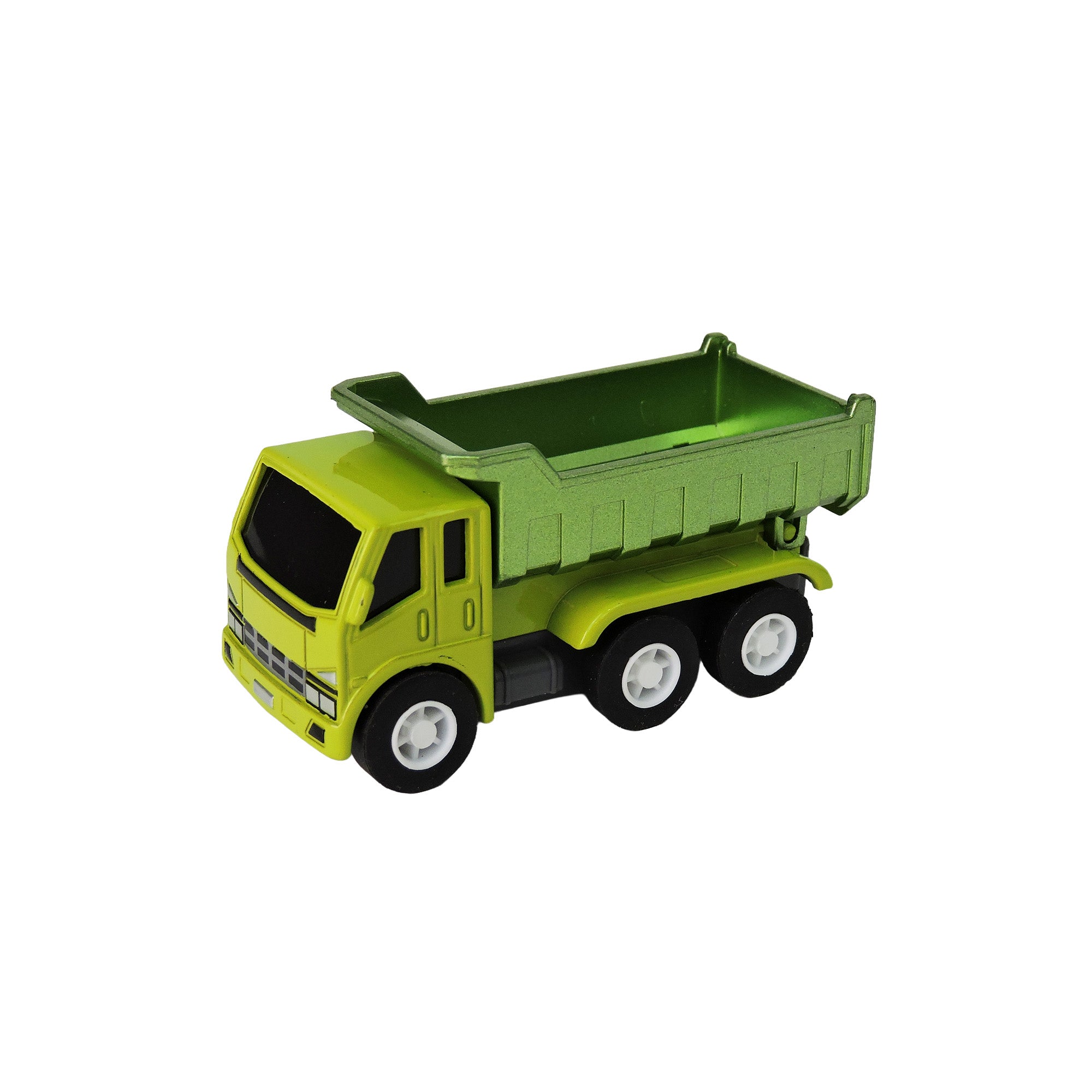 The Alloy Alley Large Die Cast P/B Metallic Truck by Alloy Alley, featuring six black and white wheels, is shown on a white background.