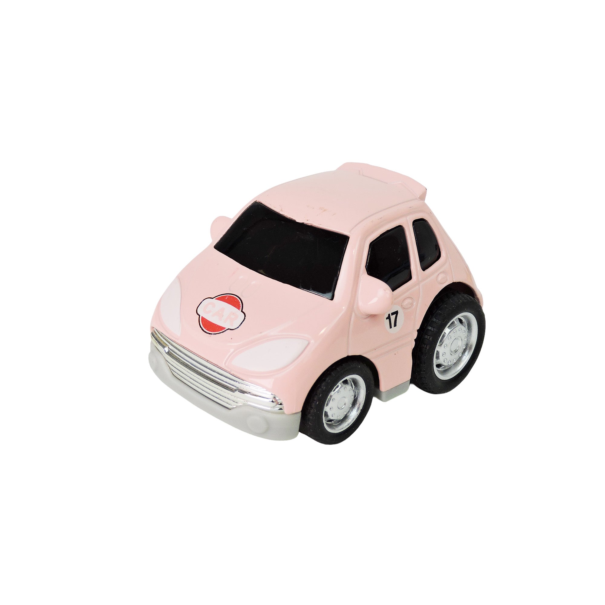 The Alloy Alley Large Die Cast P/B Car, featuring black-tinted windows, silver front details, and a 17 sticker, is shown on a white background. Ideal for collectible car fans. Comes in a building block box by Alloy Alley.