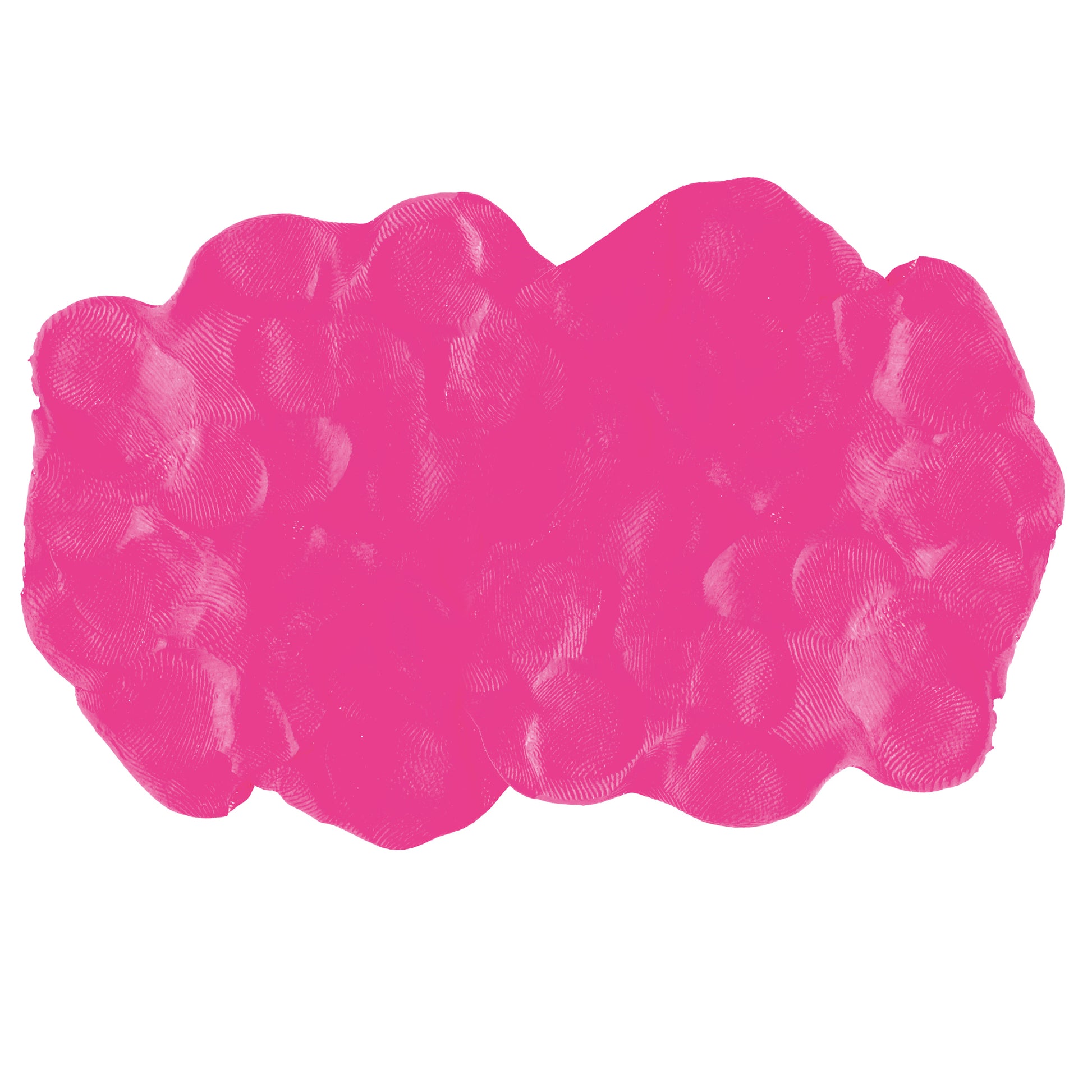 A vibrant pink cloud-like shape with overlapping fingerprint patterns, inspired by Doctor Squish Putty Buddies Asst. 21ct CDU's playful squishy characters, set against a white background.