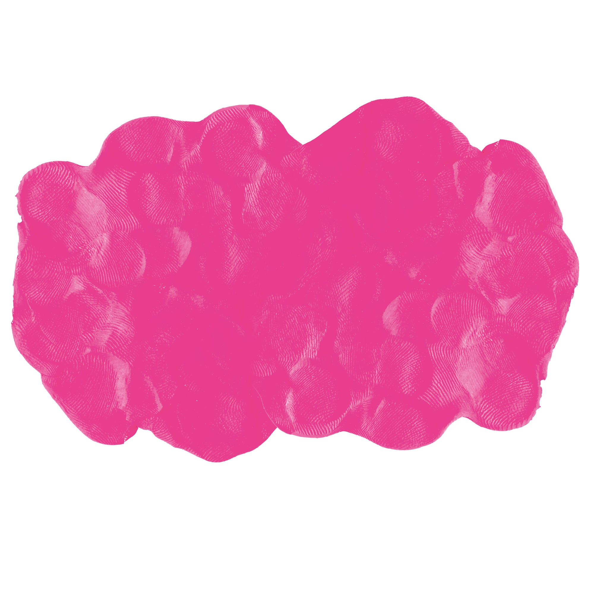 A vibrant pink cloud-like shape with overlapping fingerprint patterns, inspired by Doctor Squish Putty Buddies Asst. 21ct CDU's playful squishy characters, set against a white background.