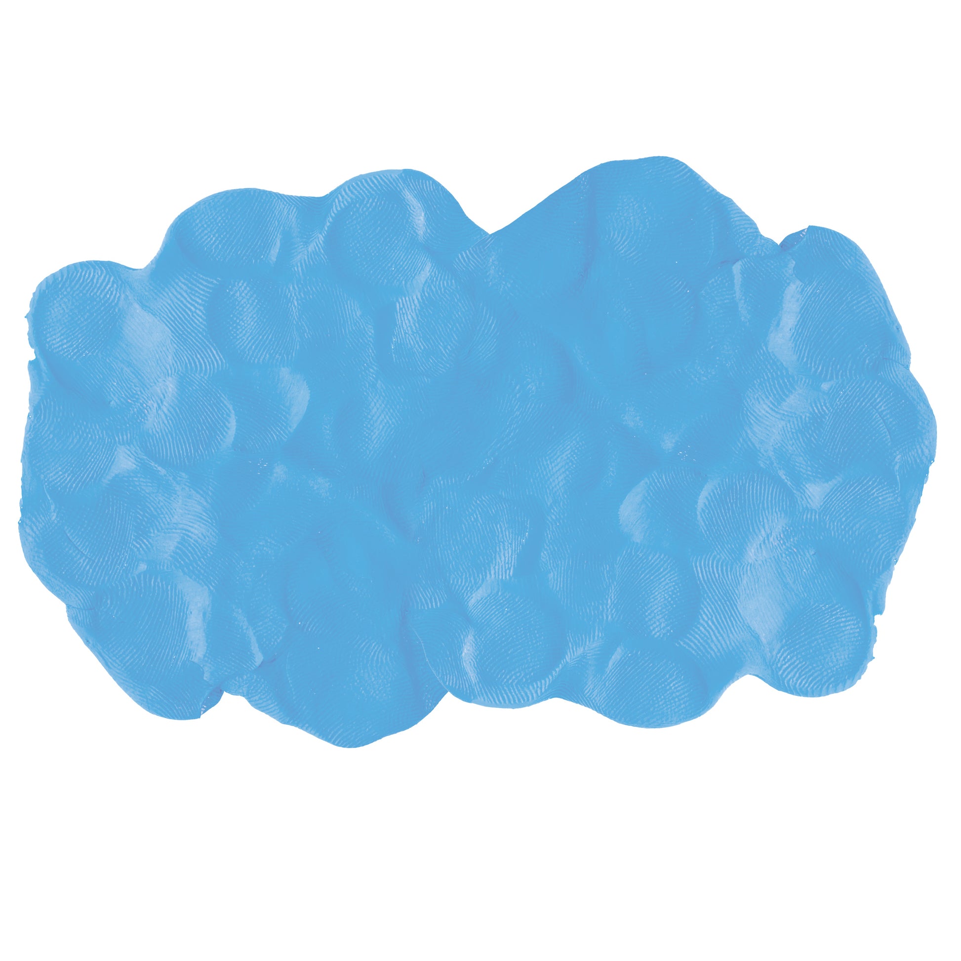 A textured patch of bright blue modeling clay, similar to Doctor Squish Putty Buddies Asst. 21ct CDU putty, shows visible fingerprint impressions across its uneven surface.