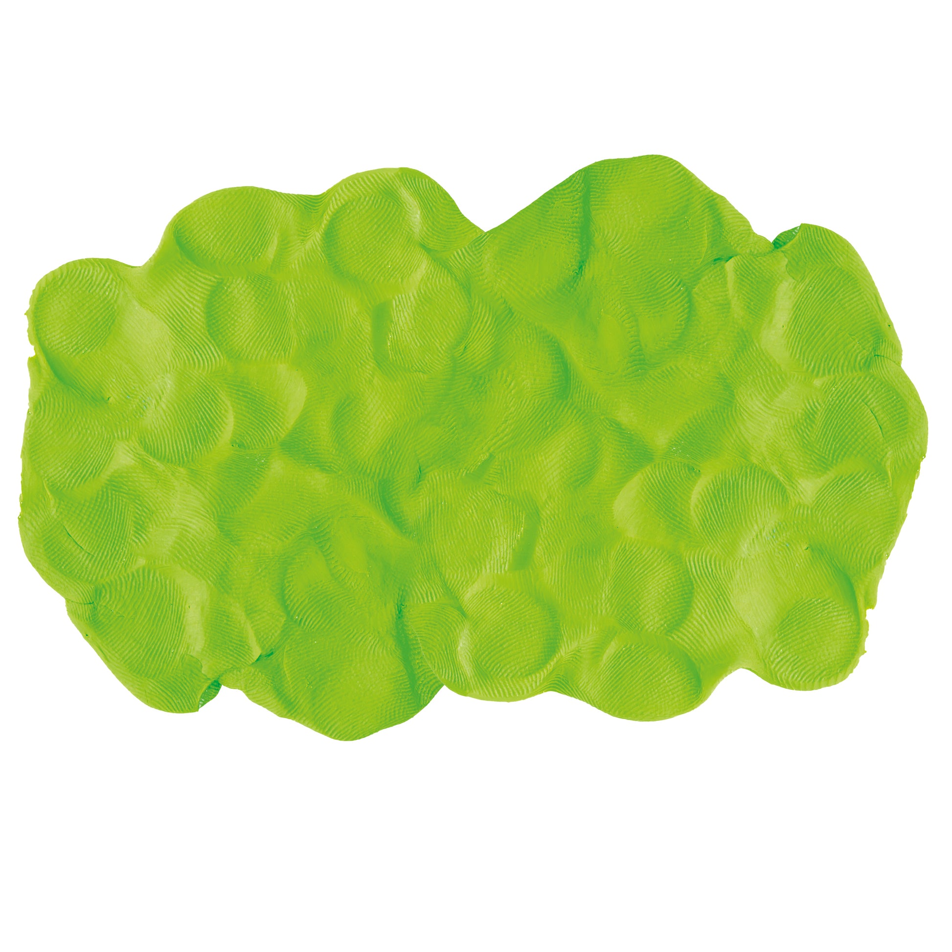 A flattened, irregularly shaped piece of green Doctor Squish Putty Buddies Asst. 21ct CDU with visible fingerprint impressions on its surface.