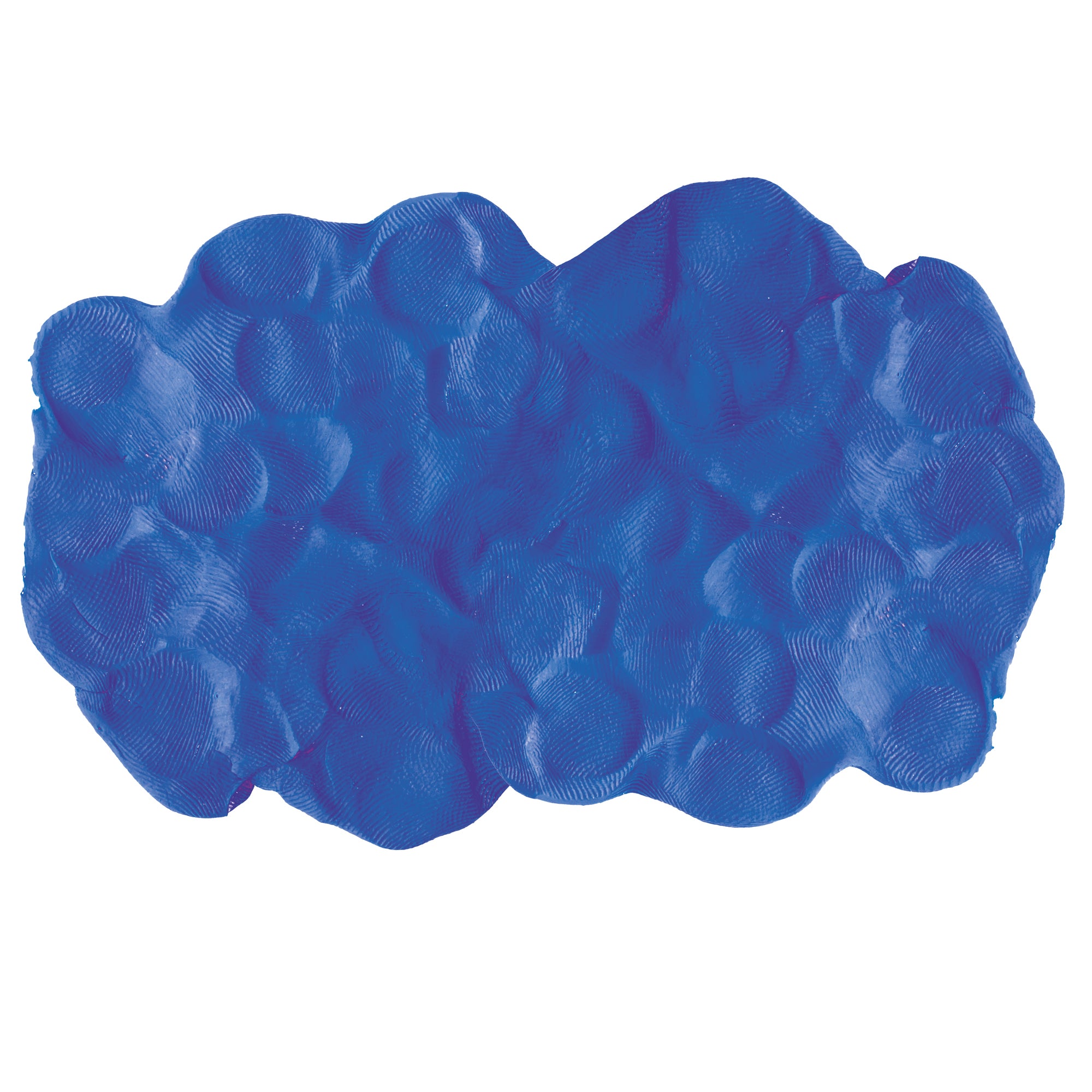 A textured patch of overlapping blue fingerprints forms an irregular cloud shape on a white background, resembling the playful look of Doctor Squish Putty Buddies Asst. 21ct CDU.