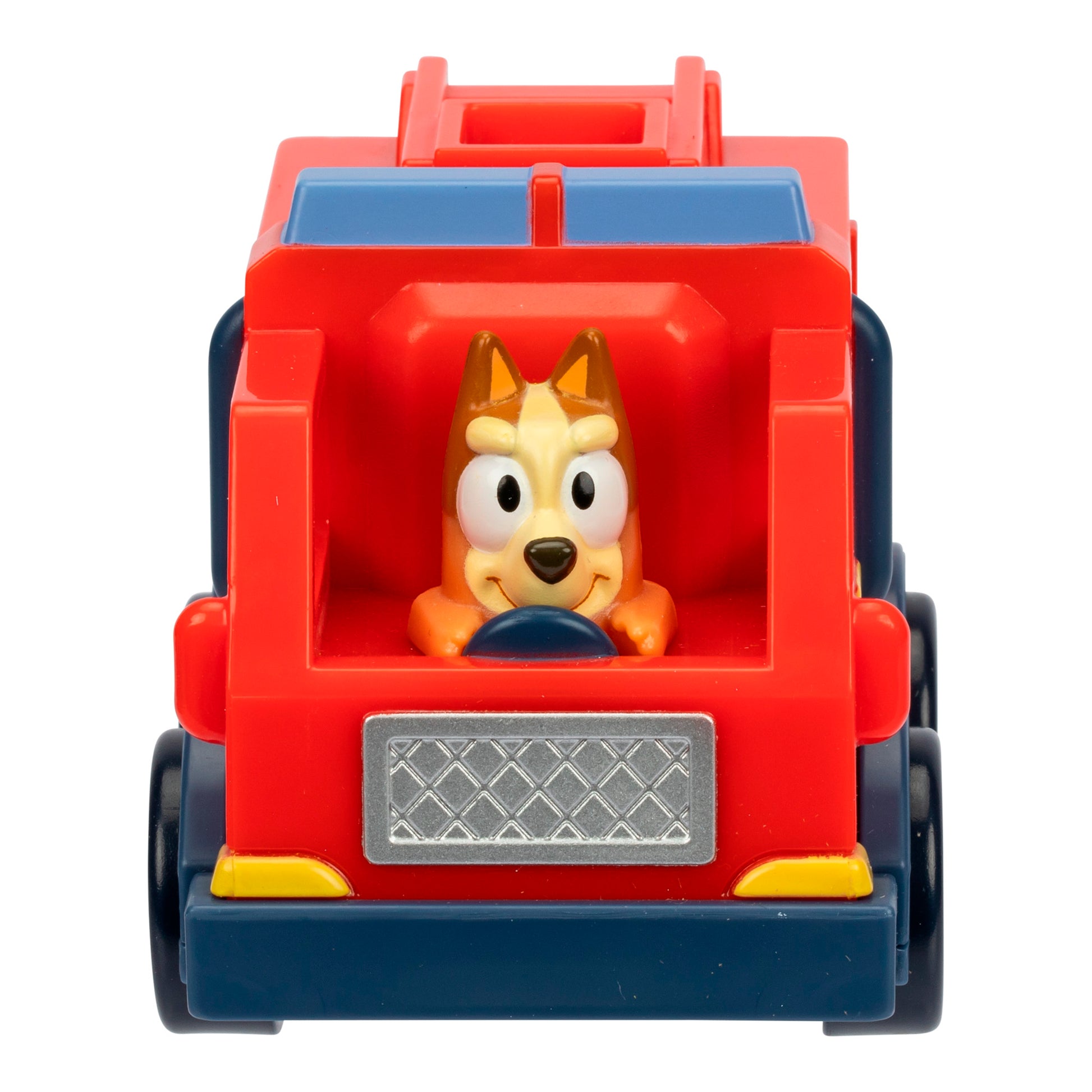 Toy vehicle with a character figure inside on a white background