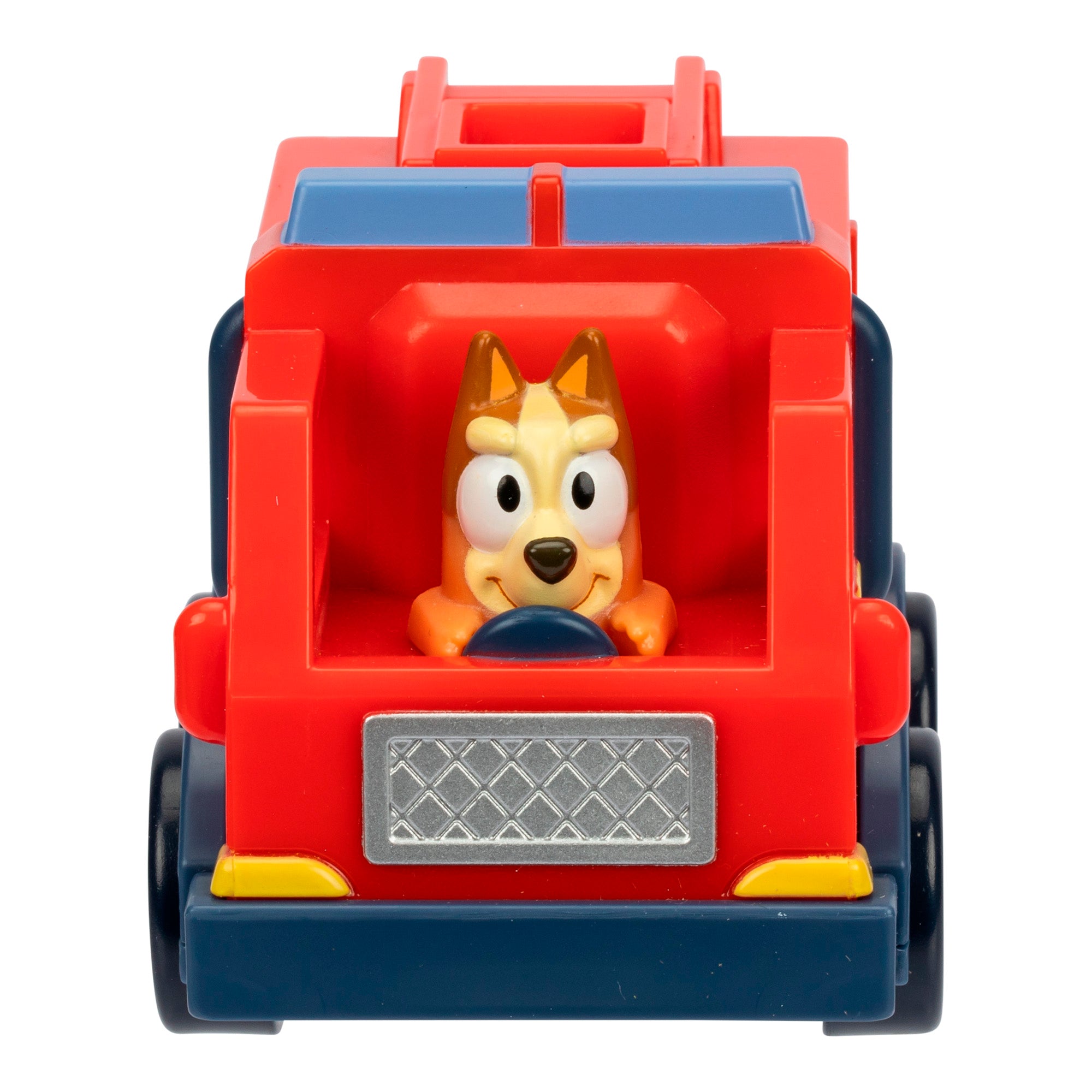 Toy vehicle with a character figure inside on a white background