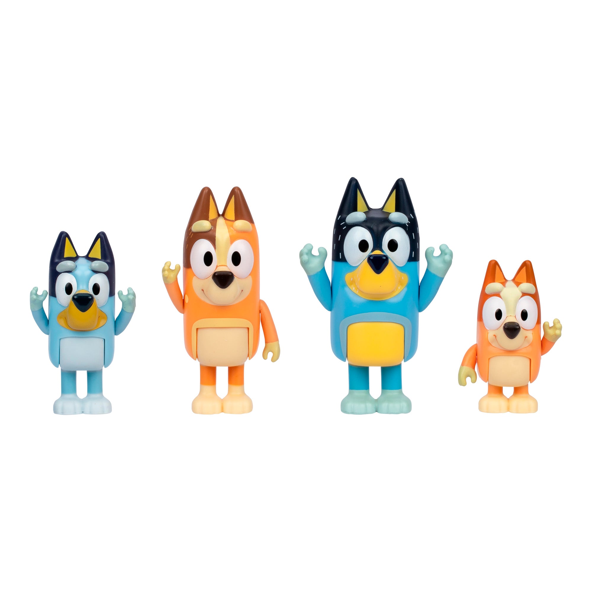Four colorful cartoon character figurines on a white background