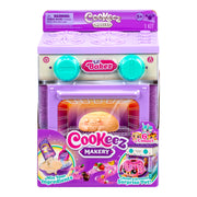 The Cookeez Makery Lil' Bakez Playset comes in purple and pink packaging with images of the toy oven, baking tray with a pastry, and collectible scented surprise pets. Suitable for ages 5 and up.