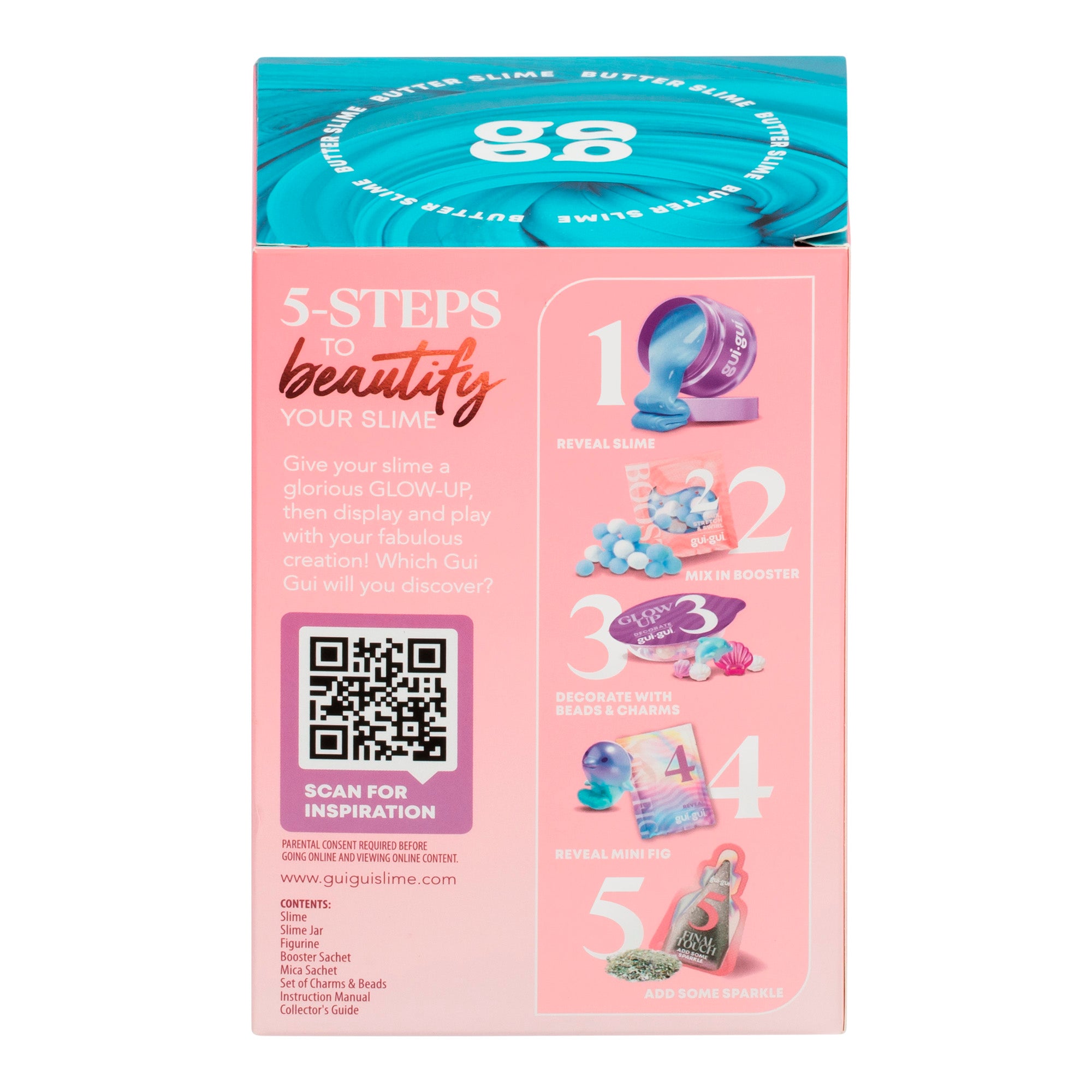 Product packaging with '5-Steps to Beauty Your Slim' on a pink background