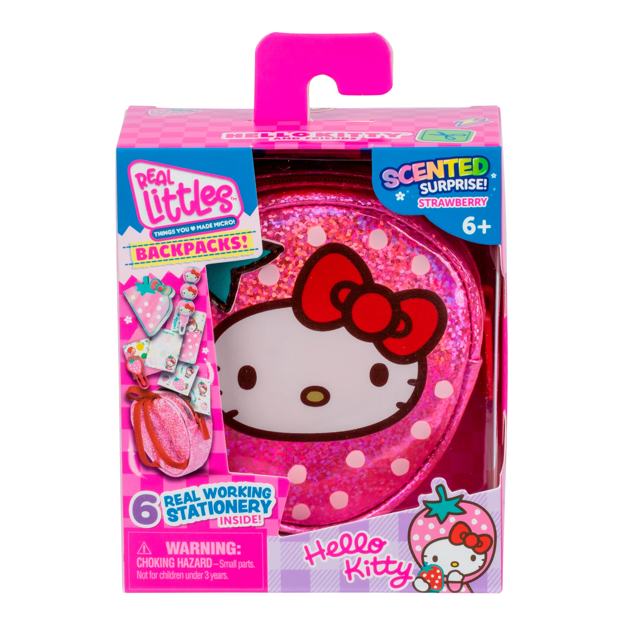Hello Kitty backpack toy in packaging with pink and purple design