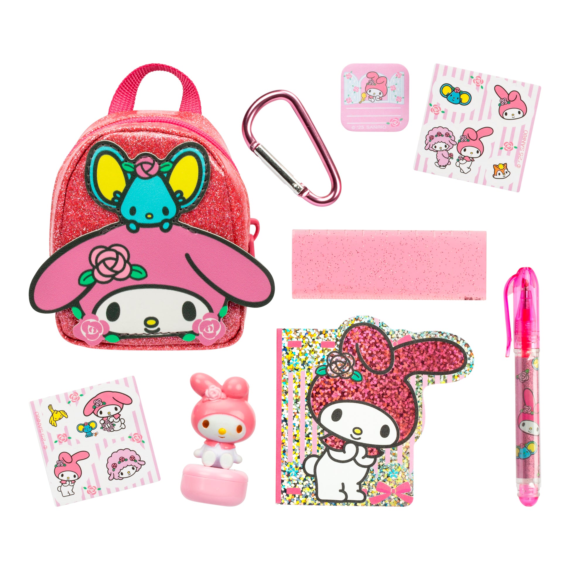 Collection of My Melody themed stationery items on a white background