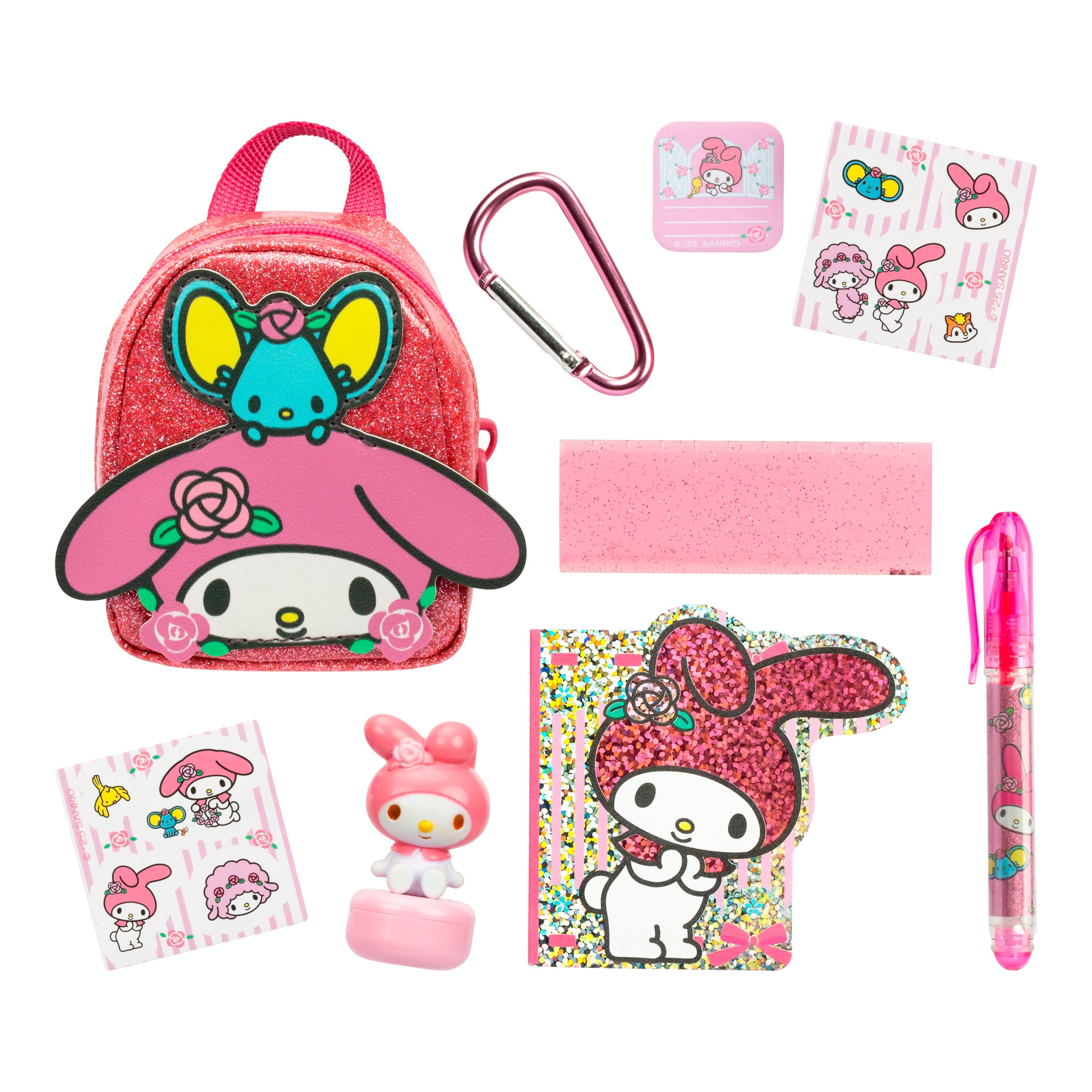 Collection of My Melody themed stationery items on a white background