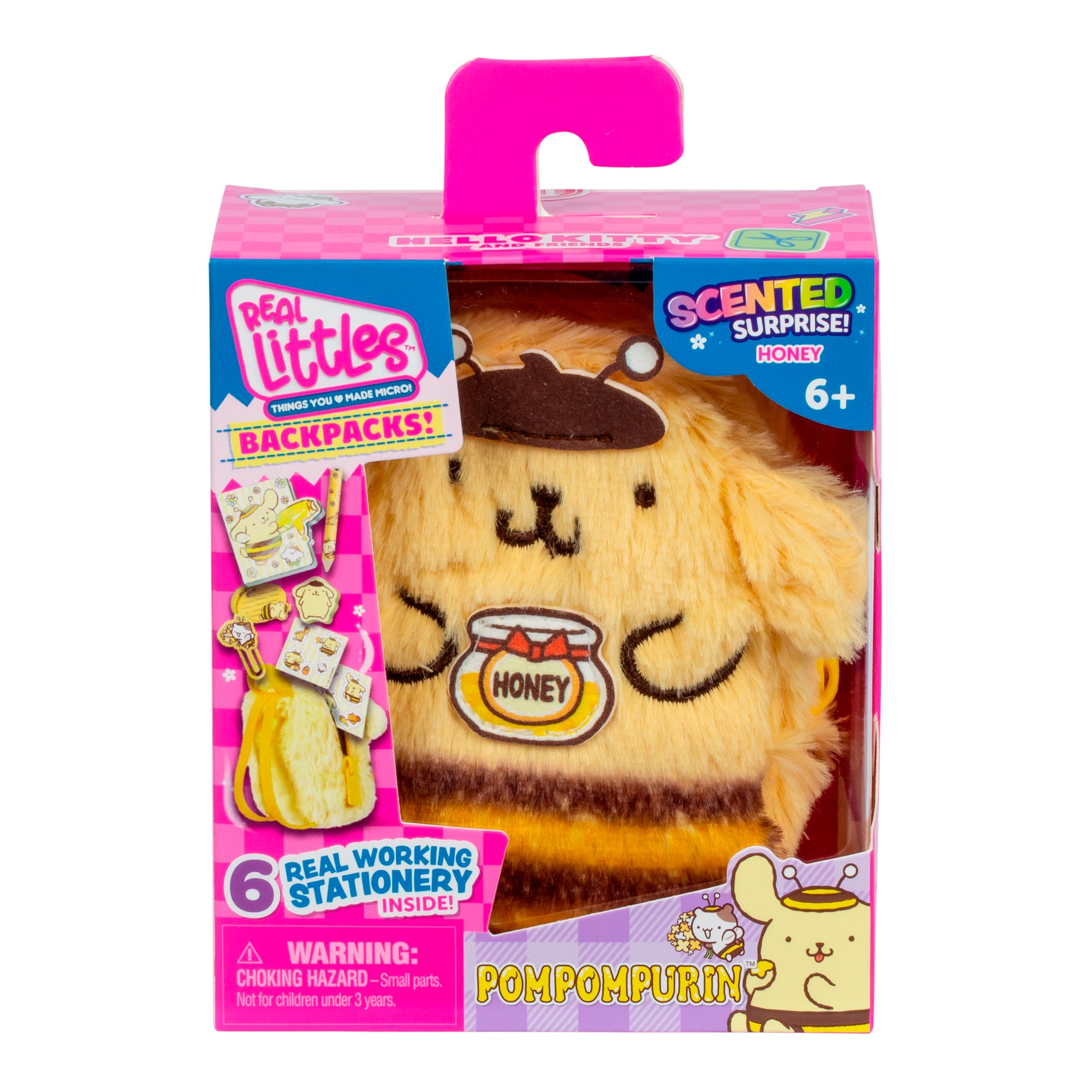 Packaged toy backpack with a plush lion character on a white background