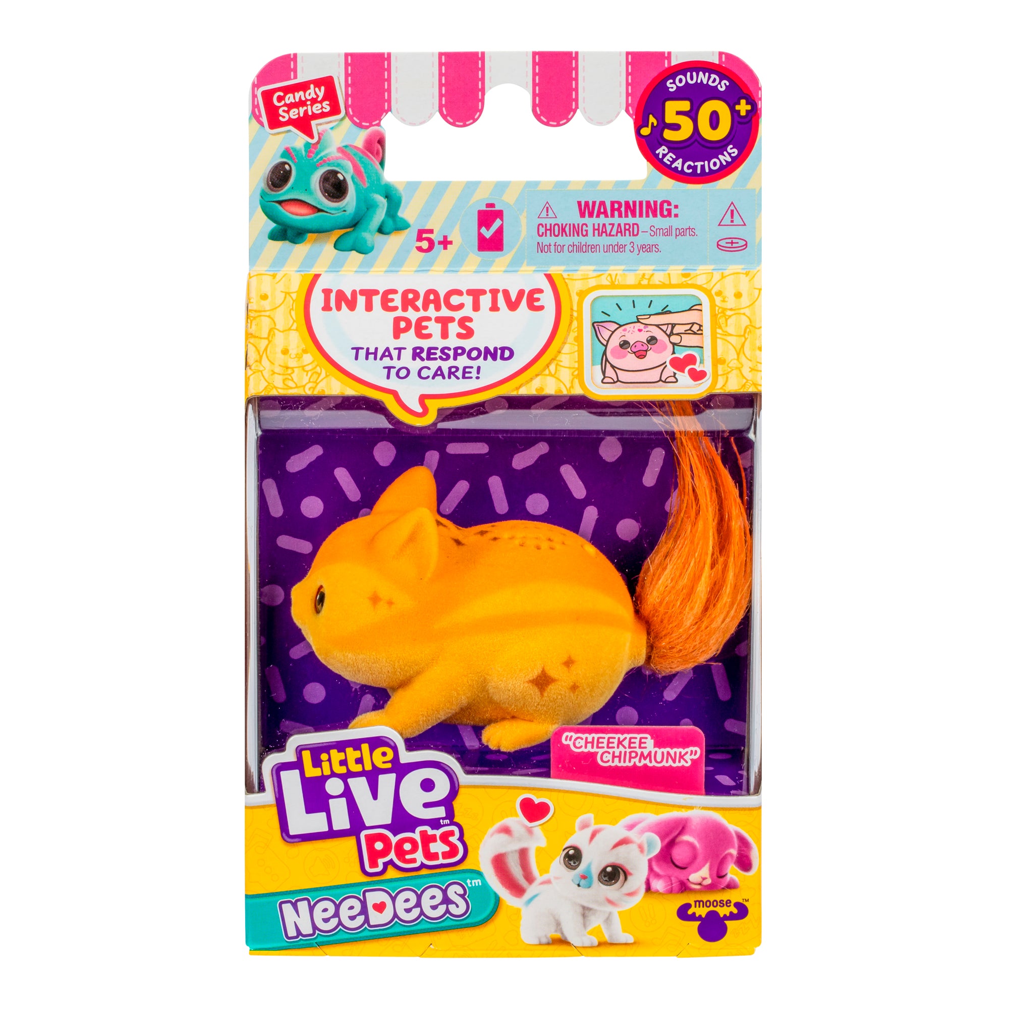 Little Live Pets NeeDees packaging of "Cheekee Chipmunk"